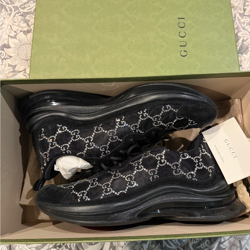 Black Gucci Run Sneakers with Silver GG Detailing size 41